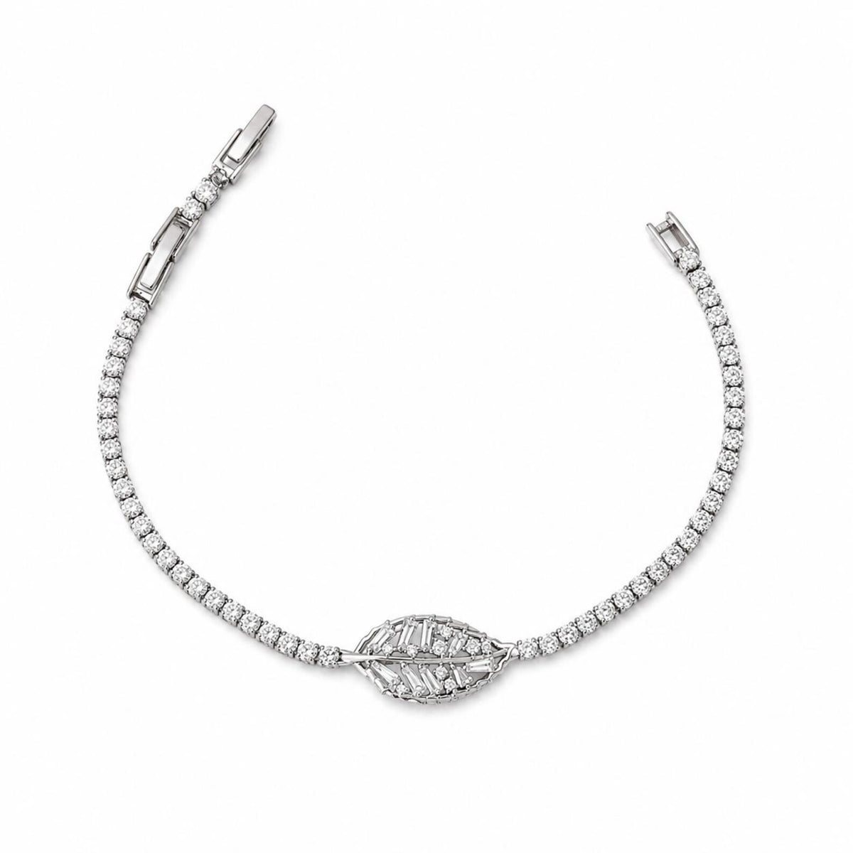 Stainless Steel Leaf Silver Tennis Bracelet