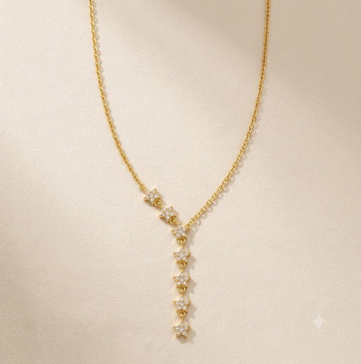 Gold Stainless Steel Sparkling Star Y Necklace