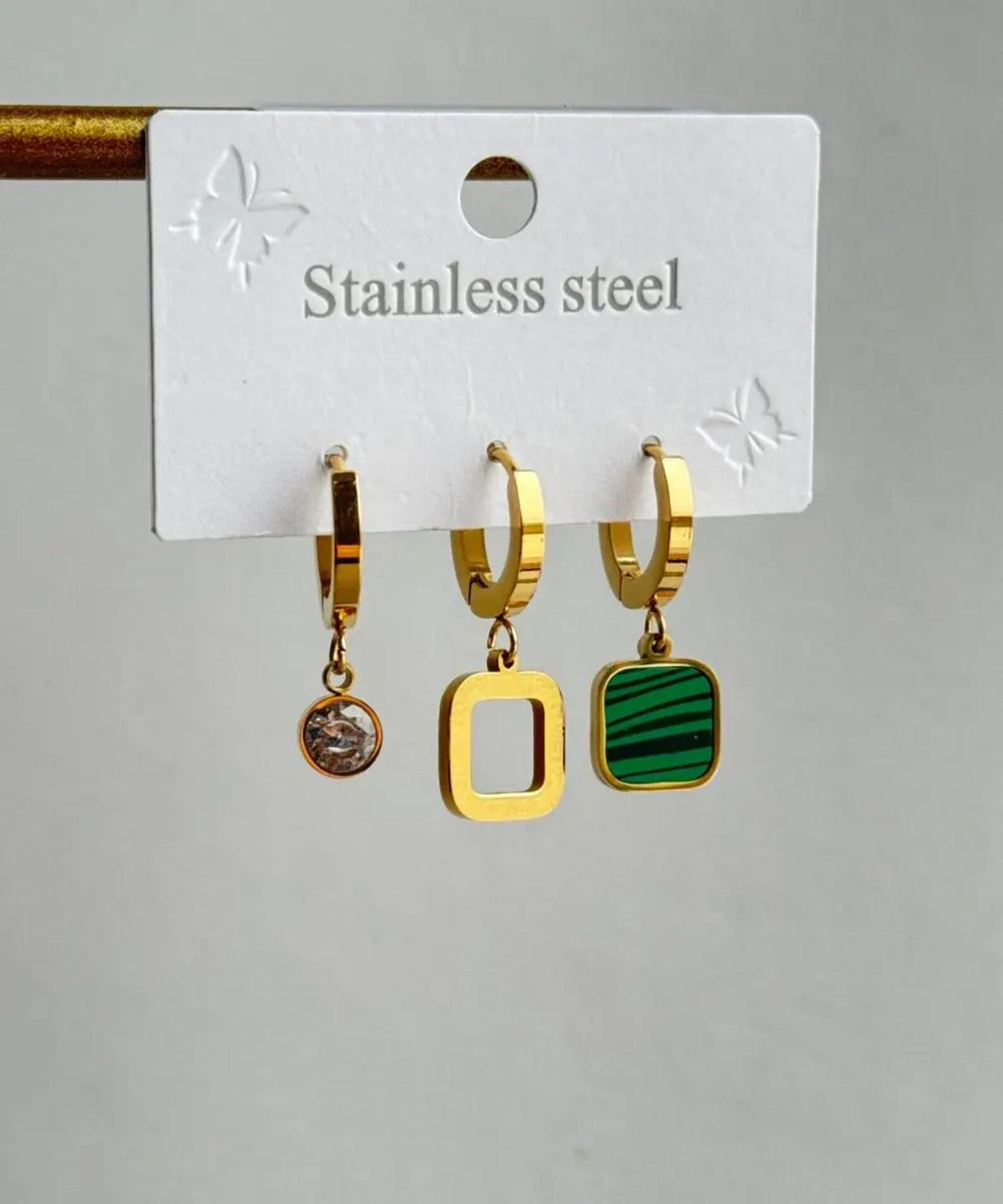 Stainless Steel 3-Piece Square Earrings
