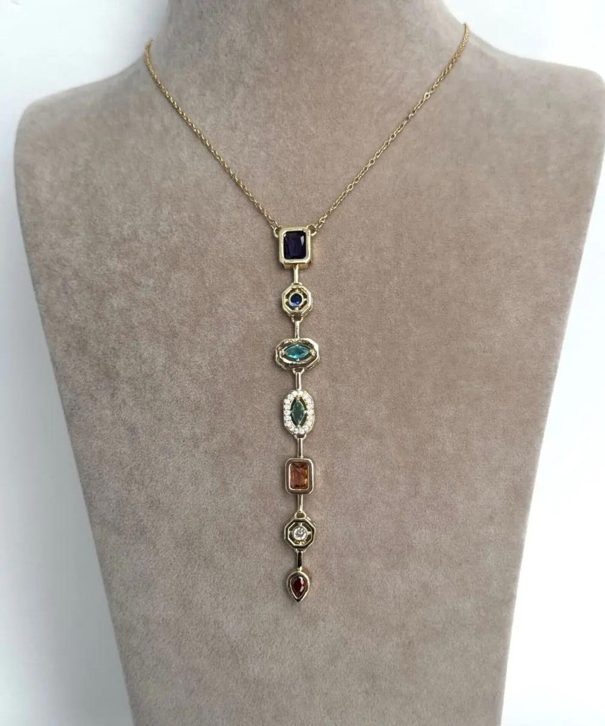 Stainless Steel Y Necklace with 7 Element Charms