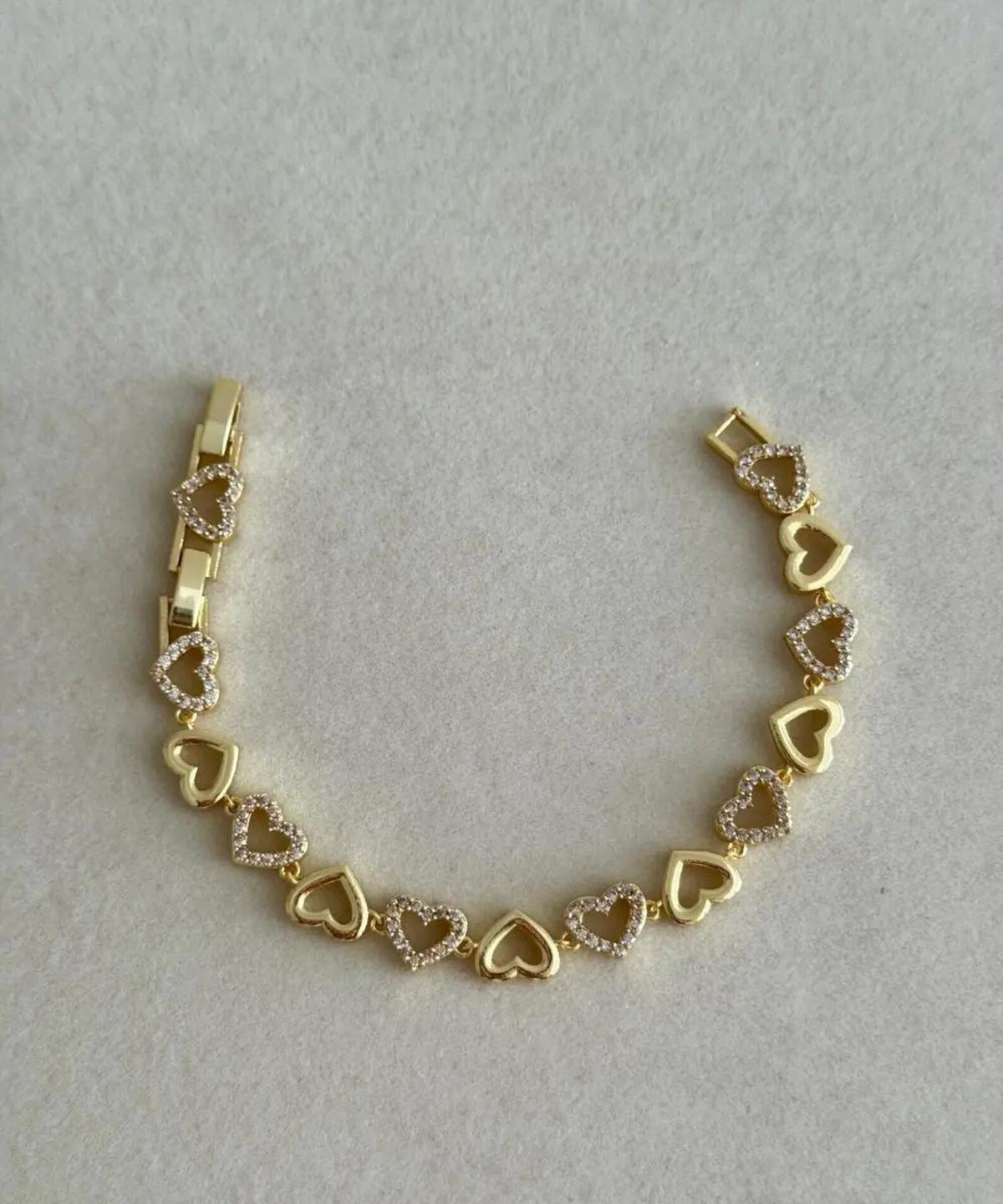 Stainless Steel Gold Heart Row Crystal Bracelet