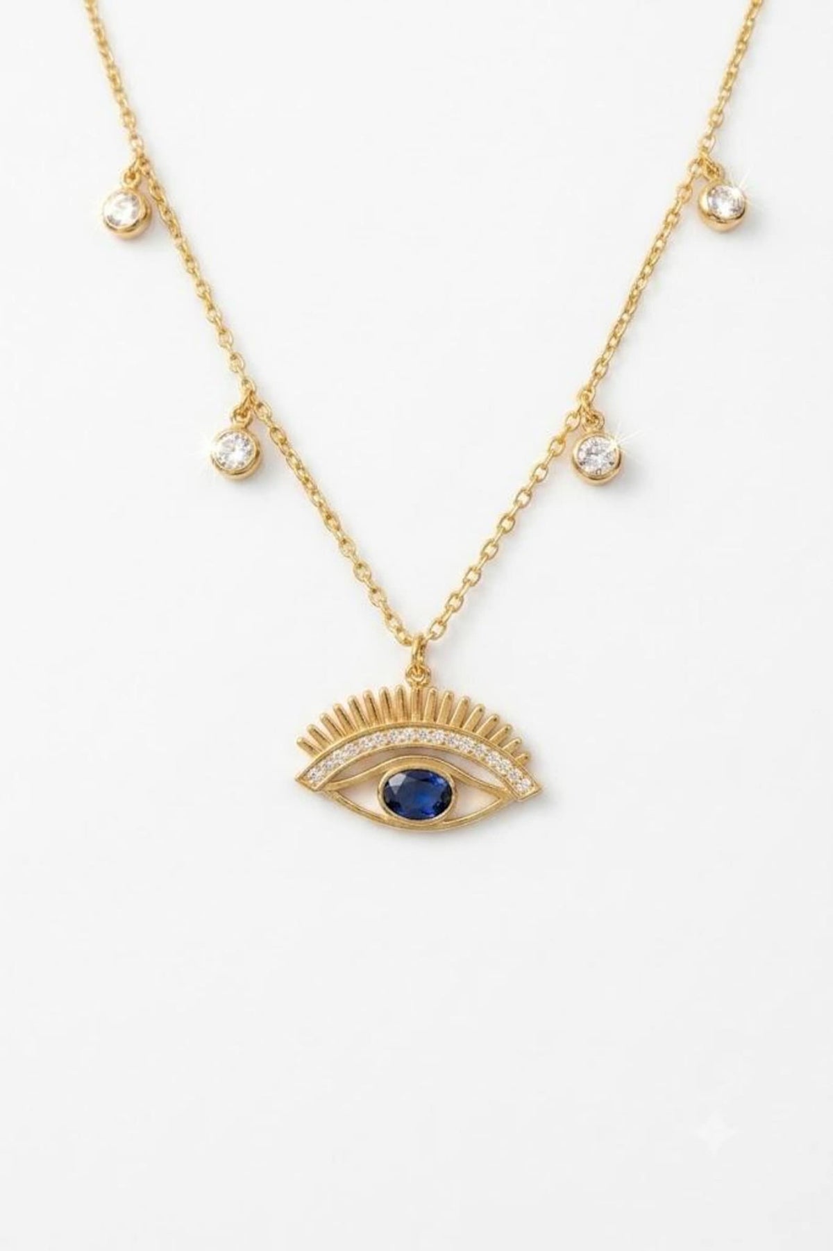 Stainless Steel Blue Evil Eye Necklace with Crystals
