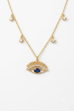 Stainless Steel Blue Evil Eye Necklace with Crystals