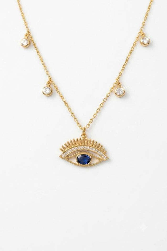 Stainless Steel Blue Evil Eye Necklace with Crystals