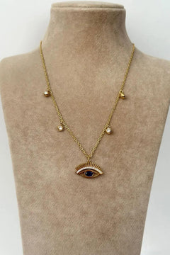 Stainless Steel Blue Evil Eye Necklace with Crystals