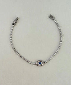 Stainless Steel Evil Eye Tennis Silver Bracelet