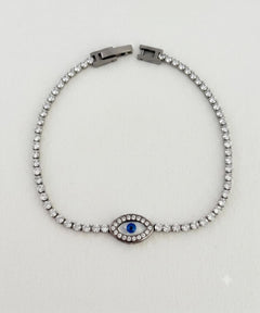 Stainless Steel Evil Eye Tennis Silver Bracelet