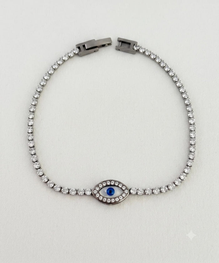 Stainless Steel Evil Eye Tennis Silver Bracelet