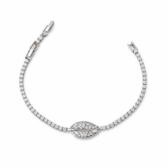 Stainless Steel Leaf Silver Tennis Bracelet