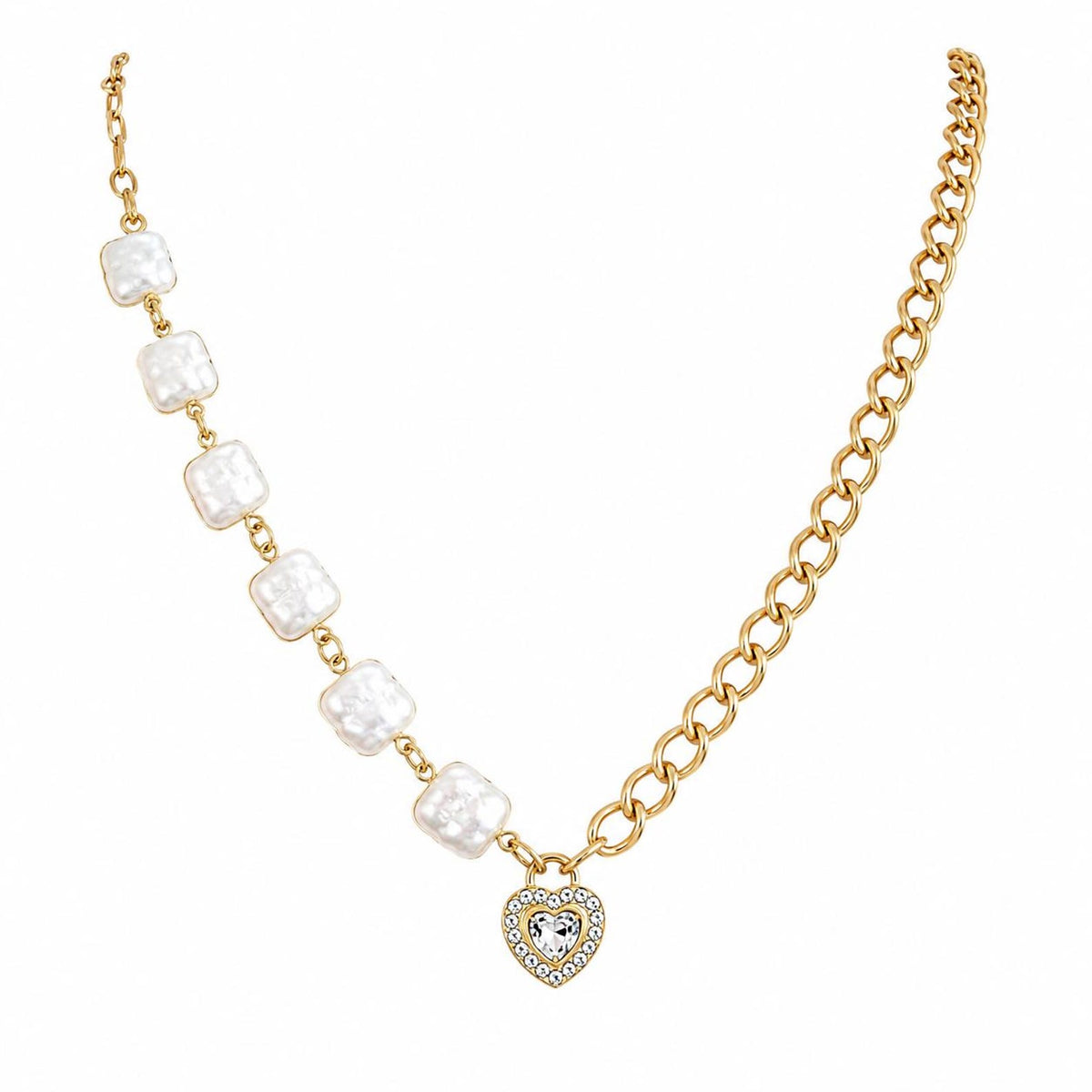 Stainless Steel Square Pearl Heart Necklace