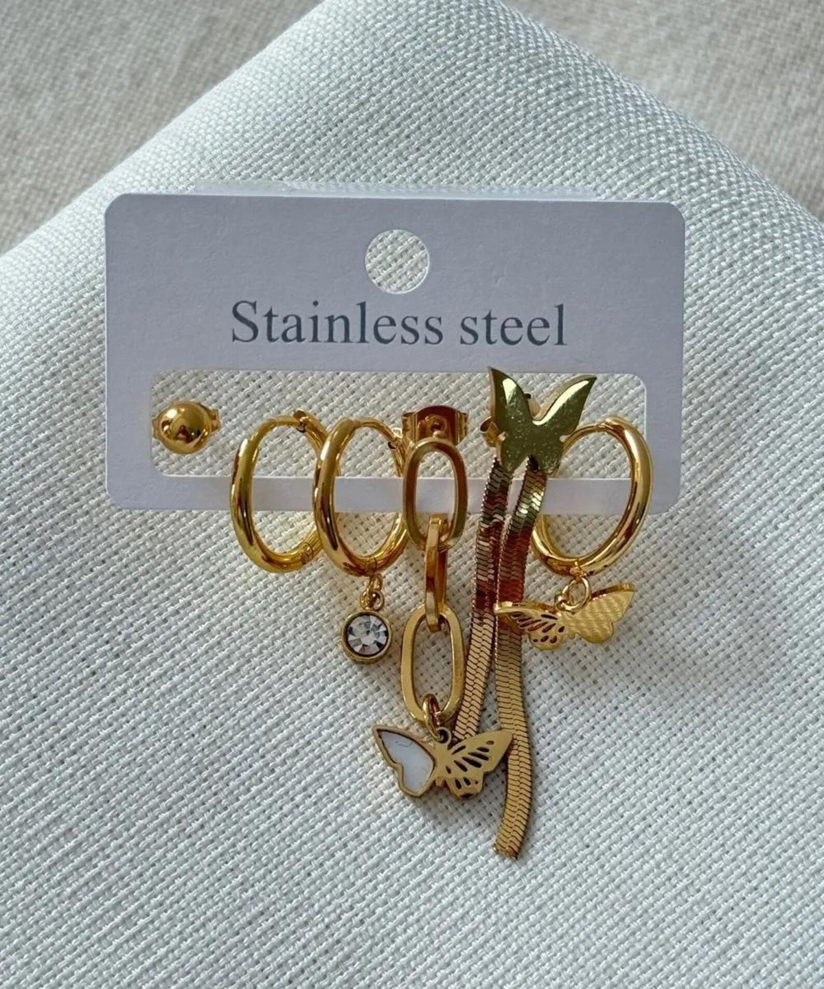 Stainless Steel Set of 6 Italian Butterfly Gold Earrings