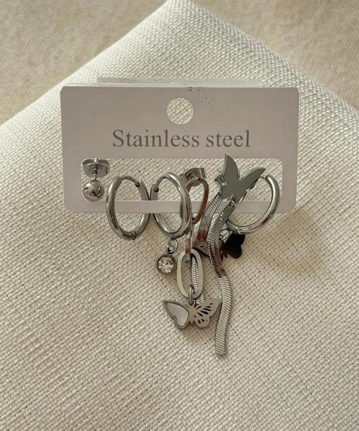 Stainless Steel Set of 6 Italian Butterfly Silver Earrings