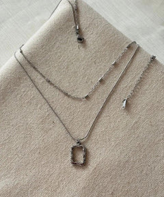 Stainless Steel 2-Piece Rectangle Symbol Silver Necklace