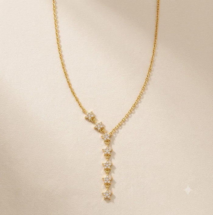 Gold Stainless Steel Sparkling Star Y Necklace