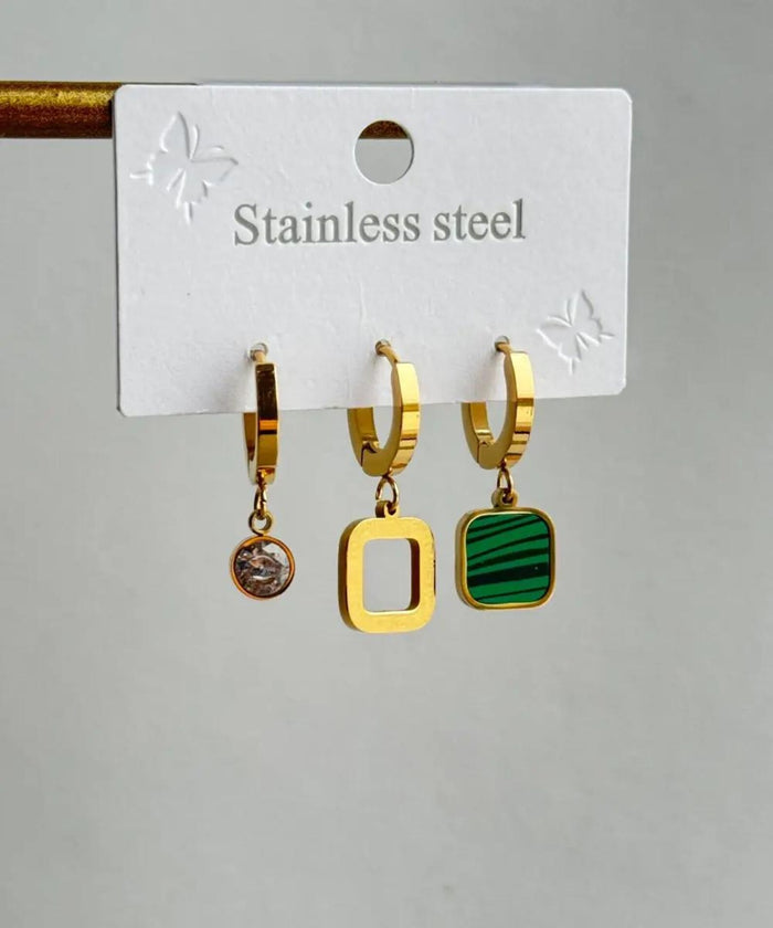 Stainless Steel 3-Piece Square Earrings