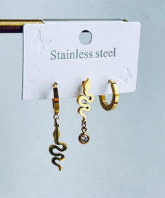 Stainless Steel 3-Piece Snake Earrings