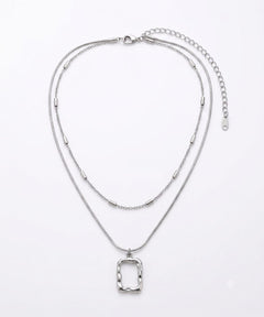 Stainless Steel 2-Piece Rectangle Symbol Silver Necklace
