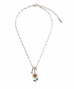 Stainless Steel Yellow Stone Pearl Daisy Silver Necklace
