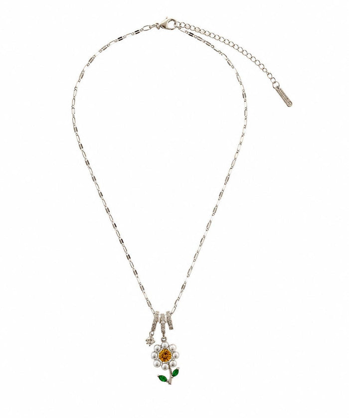 Stainless Steel Yellow Stone Pearl Daisy Silver Necklace