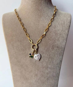 Stainless Steel Mother of Pearl Heart Necklace