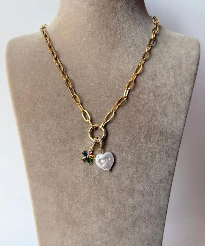 Stainless Steel Mother of Pearl Heart Necklace